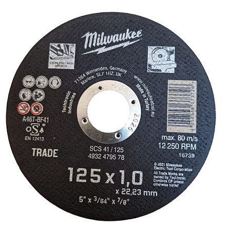 Suport disc abraziv, polizor multifuncional Disc for cutting straight Stainless steel 25pcs 125mm x 1mm INOX TRADE SCS41 intended use material: metal / stainless steel / steel MILWAUKEE 4932479578