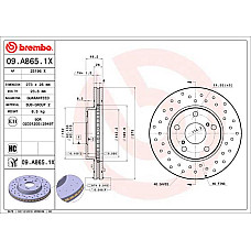 Disc frana Brake disc BREMBO Xtra Drilled front  L/R outer diameter 273 mm thickness 26 mm TOYOTA AURIS COROLLA 1.33-1.8H 10.06-07.14 BREMBO 09.A865.1X