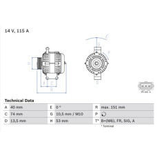 Alternator 14V 115A  FORD FOCUS II MONDEO III JAGUAR X-TYPE I 2.0-2.5 10.00-07.11 BOSCH 0 986 049 460