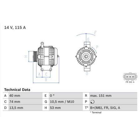 Alternator 14V 115A  FORD FOCUS II MONDEO III JAGUAR X-TYPE I 2.0-2.5 10.00-07.11 BOSCH 0 986 049 460