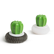 Set burete de spalat vase din fibre de otel/plastic - 2 buc. - model cactus - 8.5 x 8 cm