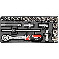 YT-5537 Trusa Chei Tubulare +Clichet +Adaptor 24Piese, 10-32Mm