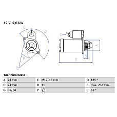 Electromotor 12V 2kW LEXUS IS II TOYOTA AURIS AVENSIS COROLLA COROLLA VERSO RAV 4 III 2.0D/2.2D 07.05-07.14 BOSCH 0 986 023 240