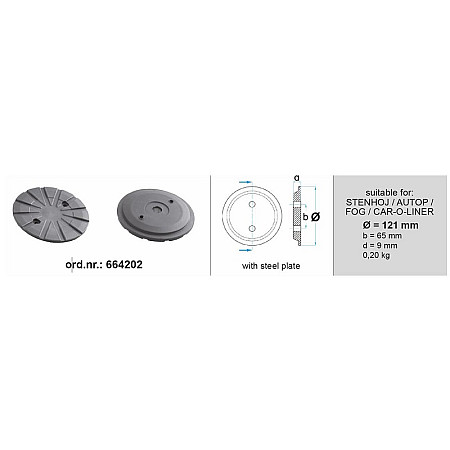 Tampon cric hidraulic Rubber pad {Rubber pad} 121mmx65mmx9mm type: circle BOECK 664202