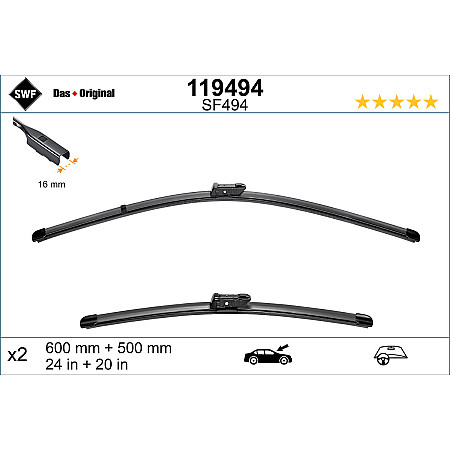 Lamela stergator Wiper blade jointless front with spoiler 2pcs Visioflex 600/500mm VOLVO C40 XC40 10.17- SWF SWF 119494