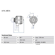 Alternator 14V 150A MERCEDES C W202 C T-MODEL S202 CLK A208 CLK A209 CLK C208 E VF210 E W210 E T-MODEL S210 G W463 M W163 S C215 2.0-5.5 02.95-03.10 BOSCH 0 986 041 520