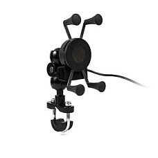 Suport telefon with USB charger OXFORD (culoare negru, Metal) 4RIDE UCH000153