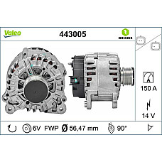 Alternator 135V 150A  DACIA DOKKER DOKKER EXPRESS/MINIVAN DUSTER DUSTER/SUV LODGY LOGAN II LOGAN MCV II SANDERO II RENAULT CAPTUR I CLIO IV CLIO IV/HATCHBACK 1.5D 02.08- VALEO VAL443005