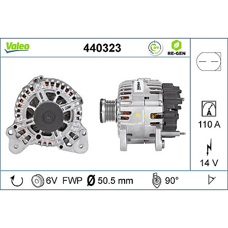 Alternator 14V 110A AUDI A1 A3 SEAT ALTEA ALTEA XL IBIZA IV IBIZA IV SC IBIZA IV ST LEON TOLEDO IV SKODA FABIA II OCTAVIA II RAPID YETI VW BEETLE 1.0-2.0D 11.08- VALEO VAL440323