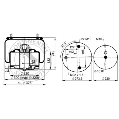Burduf, suspensie pneumatica Air suspension bellows front L 30mm with metal piston DAF CONTITECH 6753 N P02 L