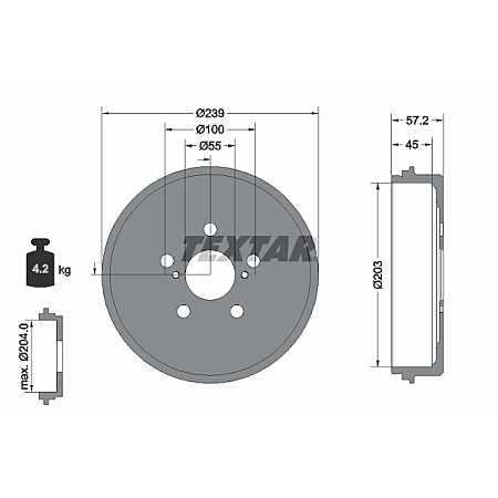 Tambur frana Brake drum rear TOYOTA YARIS 1.0/1.5 02.20- TEXTAR 94049100