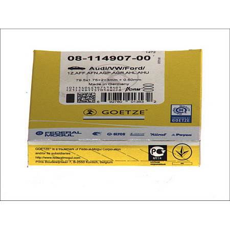 Set segmenti piston 80 +050 175 2 3 EN piston AUDI 80 B4 A2 A3 A4 B5 A4 B6 A4 B7 A6 C4 A6 C5 CABRIOLET B3 FORD GALAXY I GALAXY MK I 1.4D-1.9DH 08.91- VW GOETZE 08-114907-00