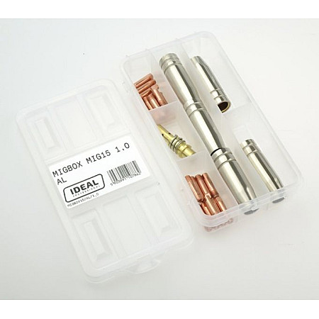 Accesorii si materiale pentru sudare Service parts kit 1mm box intended use: for welding aluminium welding clamp MIG 15 IDEAL MIGBOX15/AL/1.0