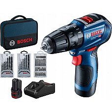 Surubelnita burghiu Drill-screwdriver power supply: battery-powered type: pistol set of GSR 12V-30 15-10mm voltage: 12V maximum torque: 30Nm number of batteries: 2 2 Ah Li-Ion kit contains: drill bits screwdriver BOSCH 0 601 9G9 001