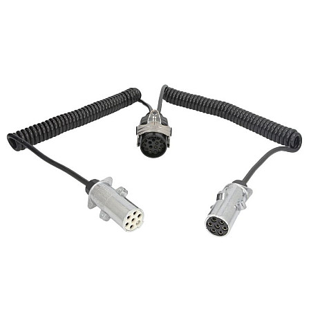 Cablu infasurat Sirma electrica spiralata poliuretan lungime de lucru 35m lungime maxima 45m dopuri numar pini: 7/15 numar cabluri: 1x15+6x1mm 9 pini activi in fisa 15 Adaptor 15-N / S temperatura de luc TRUCKLIGHT AD-15/7-ALU EURO6