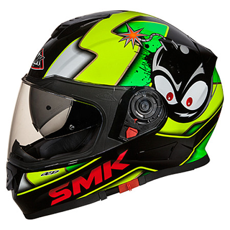 Cati integrale Helmet full-face helmet SMK TWISTER CARTOON GL241 colour neagra/fluorescent/green/yellow size M unisex SMK SMK0104/17/GL241/M