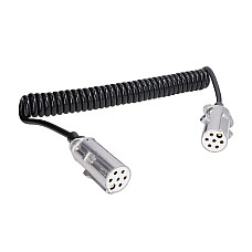 Cablu infasurat Sirma electrica spiralata poliuretan lungime de lucru 35m lungime maxima 4m cu dopuri feminine numar pini: 7 numar cabluri: 1x1+6x075mm dopuri din aliaj tipuri TRUCKLIGHT EC-S07-ALU
