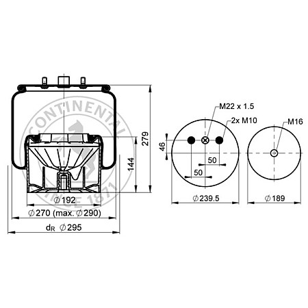 Burduf, suspensie pneumatica Air suspension bellows rear L/R 27mm with plastic piston DAF 106 CONTITECH 6431 N P11