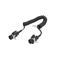 Cablu infasurat Sirma electrica spiralata poliuretan lungime de lucru 4m lungime maxima 45m cu dopuri feminine numar pini: 13/15 numar cabluri: 12x15+3x25mm Adaptor 13pin / 15pin JAEGER 711073EJ