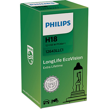 Bec, far faza lunga Bec cutie 1buc H18 12V 65W PY26D-1 Long Life EcoVision FORD ECOSPORT PEUGEOT 2008 II 208 II 10.12- PHILIPS PHI 12643LLC1