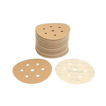 Abrazivi GOLD Hartie abraziva: disc scai numar gauri: 7 gradatie: P180 diametru:150mm culoare: bej ambalaje 100 buc SUNMIGHT SUN52610