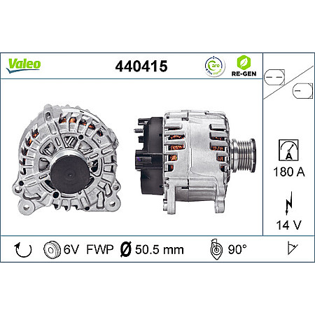 Alternator 14V 180A AUDI A3 SEAT ALHAMBRA SKODA KODIAQ OCTAVIA III SUPERB III YETI VW ARTEON ARTEON SHOOTING BRAKE CADDY ALLTRACK CADDY ALLTRACK/MINIVAN 1.4-2.0D 05.09- VALEO VAL440415