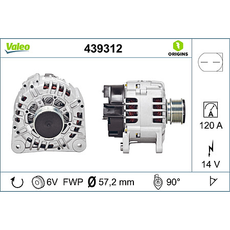 Alternator 14V 120A AUDI A2 A3 A4 B5 A4 B6 A6 C4 A6 C5 TT FORD GALAXY I SEAT ALHAMBRA AROSA CORDOBA CORDOBA VARIO IBIZA II IBIZA III IBIZA IV 1.0-3.2 02.90-08.15 VALEO VAL439312