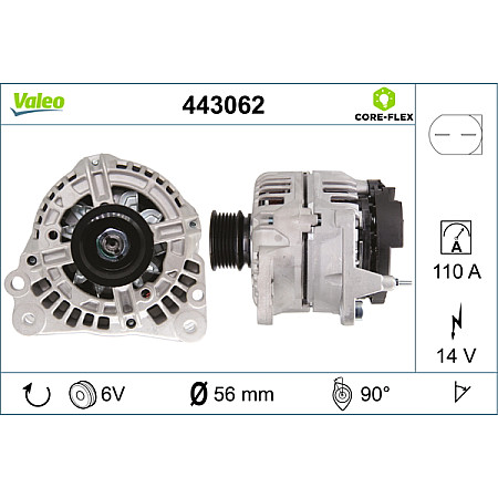 Alternator 14V 110A SEAT IBIZA III IBIZA IV IBIZA IV SC VW BORA BORA I GOLF IV POLO 1.4/1.6 10.01-05.15 VALEO VAL443062