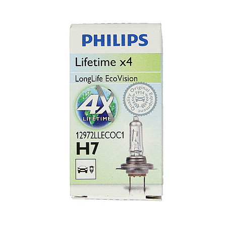 Bec, far principal Bec cutie 1buc H7 12V 55W PX26D LongLife EcoVision DS DS 3 DS 4 DS 5 DS 7 IVECO DAILY CITYS DAILY III DAILY IV DAILY LINE DAILY TOURYS DAILY V DAILY VI MASSIF 06.89- PHILIPS PHI 12972LLECO/C1