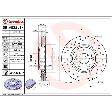 Capac roata Brake disc BREMBO Xtra Drilled front  L/R outer diameter 300 mm thickness 28 mm  HYUNDAI I30 I40 I I40 I CW IX35 SONATA V SONATA VI TUCSON TUCSON/SUV 1.4-Electric 06.04- BREMBO 09.A532.1X