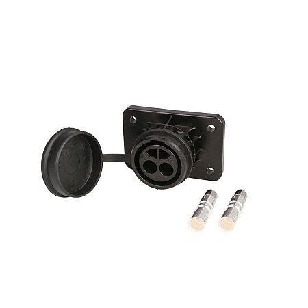 Dulie Priza plug-in numar pini/mumar pini activi 2 24V 300A conector acoperit cu argint contacte inchise negru pentru furtun cu diametrul de 35mm2 sau 50mm2 plastic JAEGER 151218EJ