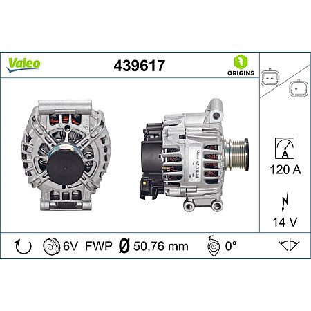 Alternator 14V 120A CITROEN BERLINGO MULTISPACE BERLINGO/MINIVAN C3 II C3 PICASSO C4 C4 GRAND PICASSO I C4 GRAND PICASSO II C4 I C4 II C4 PICASSO I 1.4-2.0D 02.06- VALEO VAL439617