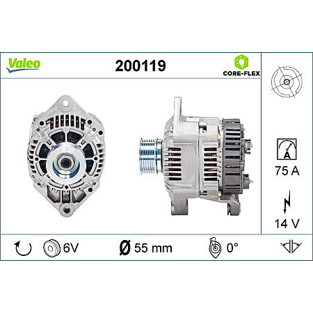 Alternator 14V 75A OPEL MOVANO RENAULT MASTER II TRAFIC 2.5D/2.8D 05.89- VALEO VAL200119