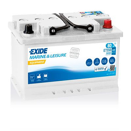 Baterie de alimentare Acumulator EXIDE 12V 80Ah/600A EQUIPMENT MARINE/RV R+ borna standard 278x175x190 B13 ciclu profund EXIDE ET550.