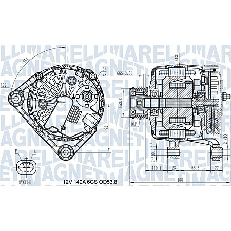 Alternator 12V 140A CHEVROLET TRAX OPEL ASTRA J ASTRA J GTC ZAFIRA C SAAB 9-5 1.6/1.6CNG/1.8 12.09- MAGNETI MARELLI 063731406710