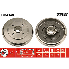 Tambur frana Spate  OPEL AGILA 1.0/1.2/1.3D 09.00-12.07 TRW AUTOMOTIVE DB4348