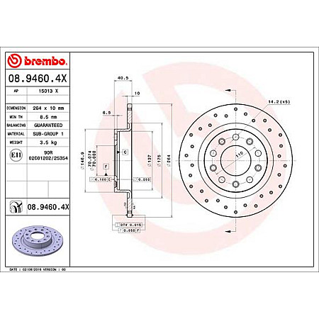 Disc frana Brake disc BREMBO Xtra 1pcs Drilled rear  L/R outer diameter 264 mm thickness 10 mm ALFA ROMEO GIULIETTA GIULIETTA/HATCHBACK 1.4-2.0D 04.10-12.20 BREMBO 08.9460.4X