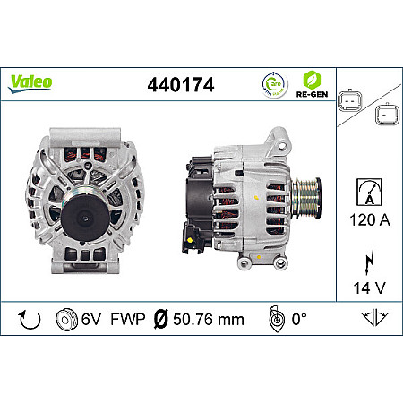 Alternator 14V 120A CITROEN BERLINGO MULTISPACE BERLINGO/MINIVAN C3 II C3 PICASSO C4 C4 GRAND PICASSO I C4 GRAND PICASSO II C4 I C4 II C4 PICASSO I 1.4-2.0D 02.06- VALEO VAL440174