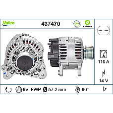 Alternator 14V 110A AUDI A1 A3 SEAT ALTEA ALTEA XL IBIZA IV IBIZA IV SC IBIZA IV ST LEON TOLEDO III TOLEDO IV SKODA FABIA II OCTAVIA II RAPID ROOMSTER 1.0-3.2 02.03- VALEO VAL437470