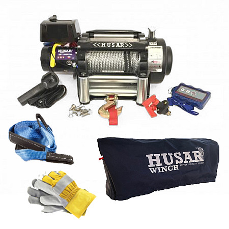 Troliu pentru trasuri si vehicule speciale Winch for carriages and special vehicles  towed weight 8172kg/18000lb 55HP voltage 24V transmission 3-speed planetary reduction 450:1 rope type steel 255m brake type frictional HUSAR WINCH BSTS18000LBS24VKIT1