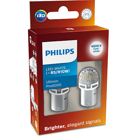 Bec, semnalizator LED light bulb Cardboard 2pcs R10W/R5W 12/24V 1W BA15S no certification of approval Ultinon Pro6000 cool white 6000K PHILIPS PHI 24805CU60X2