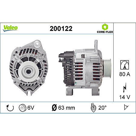 Alternator 14V 80A CITROEN BERLINGO BERLINGO/MINIVAN C4 II JUMPER JUMPY XANTIA XSARA ZX FIAT DUCATO SCUDO PEUGEOT 306 308 I 405 II BOXER EXPERT 1.6-2.1D 03.91-12.16 VALEO VAL200122