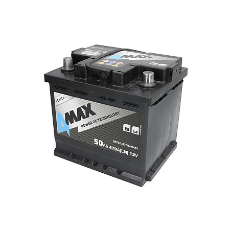 Acumulator Pornire Acumulator 4MAX 12V 50Ah/470A R+ borna standard 210x175x190 B13 - flansa de montare 10.5 mm pornire 4MAX BAT50/470R/4MAX