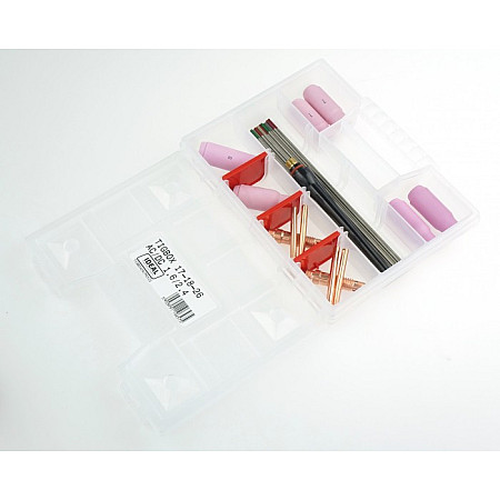 Accesorii si materiale pentru sudare Service parts kit 16/24mm box intended use: for welding aluminium magnesium low alloy steel high alloy steel copper nickel titanium welding clamp TIG17 TIG18 TIG26 IDEAL TIGBOX26/MIX01