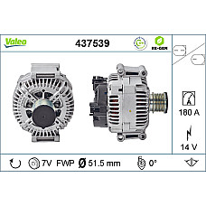 Alternator 14V 180A MERCEDES C W203 C W204 C T-MODEL S203 C T-MODEL S204 CLK A209 CLK C209 CLS C218 E A207 E C207 E W211 E W212 2.0D-4.0D 09.03- VALEO VAL437539