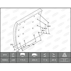 Set garnituri de frictiune, frana tambur Ferodou sabot frana 420x200. de baza DAF 65 65 CF 75 75 CF 85 85 CF 95 95 XF CF 65 F 2300 F 2700 F 2900 SB 07.78- BERAL KBL19063.0-1616
