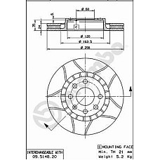 Disc frana 569042 Brembo MAX scut sunca Went. canelate P Opel Kadett E GSi-16V Ascona 2. BREMBO 09.5148.76