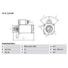 Electromotor 12V 25kW DS DS 4 DS 5 DS 7 CITROEN C-CROSSER C-CROSSER ENTERPRISE C4 C4 GRAND PICASSO I C4 GRAND PICASSO II C4 I C4 II C4 PICASSO I 2.0D/2.0DH/2.2D 10.03- BOSCH 0 986 023 850