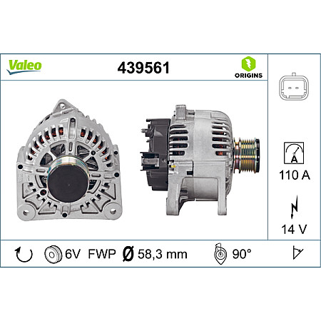 Alternator 14V 110A DACIA DUSTER DUSTER/SUV LOGAN LOGAN EXPRESS LOGAN MCV SANDERO NISSAN MICRA III NOTE NV200 NV200 / EVALIA TIIDA RENAULT CLIO II 1.5D-1.6LPG 09.98- VALEO VAL439561