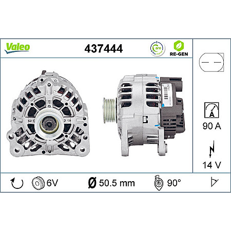 Alternator 14V 90A SEAT CORDOBA IBIZA III IBIZA IV IBIZA IV SC IBIZA IV ST TOLEDO IV SKODA FABIA I FABIA I PRAKTIK FABIA II RAPID ROOMSTER ROOMSTER PRAKTIK 1.0-2.0 12.99- VALEO VAL437444
